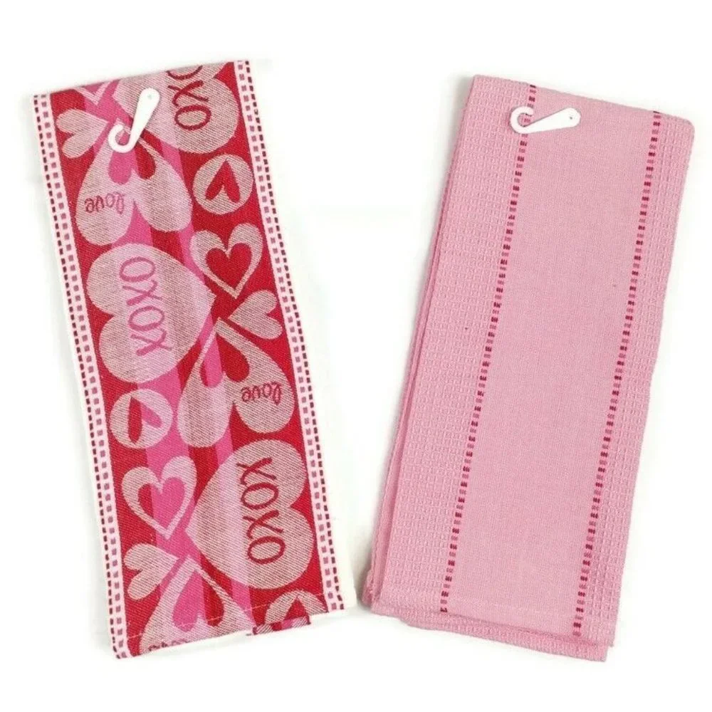 Kane Home Pink White Valentine Theme Kitchen Towel Set Two-Piece NWT